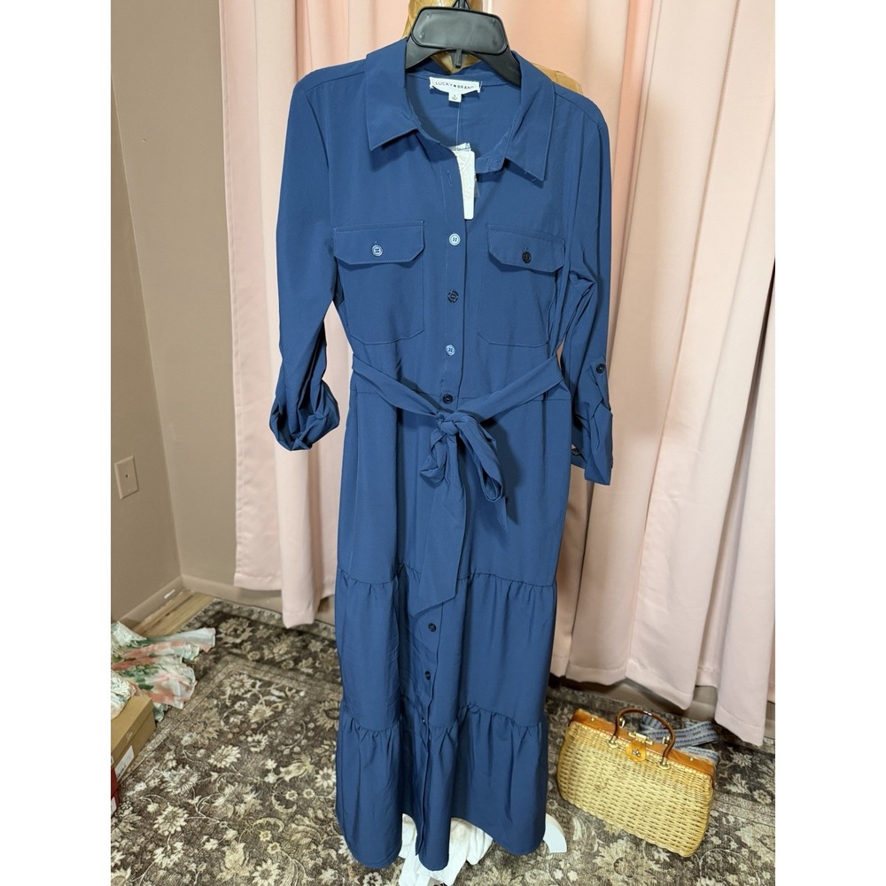 Lucky Brand Blue long sleeve Button Front Tailored Shirt Dress Size Small NWT